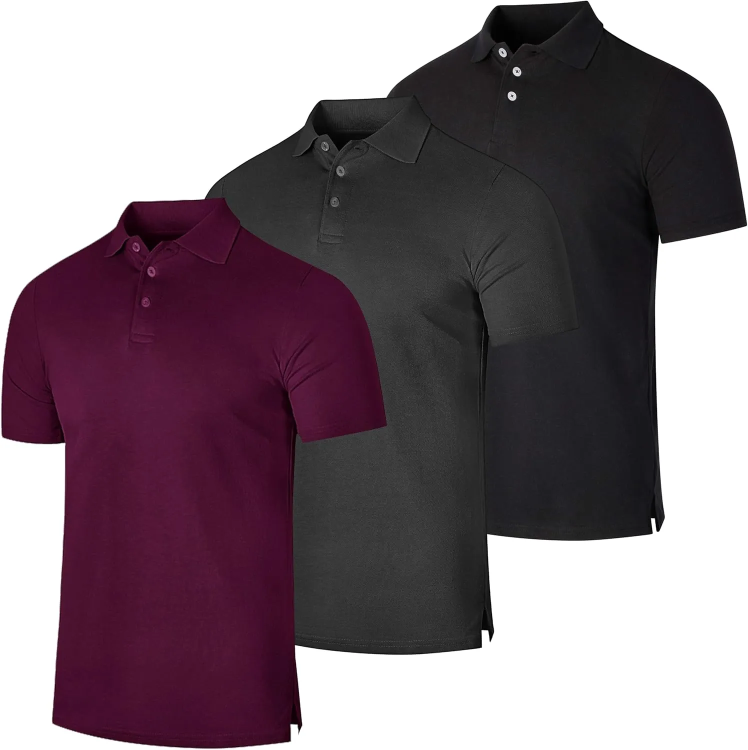 Real Essentials 3 & 4 Pack: Men's Cotton Pique Short Sleeve Polo Shirt - Performance Polo (Available in Big & Tall)