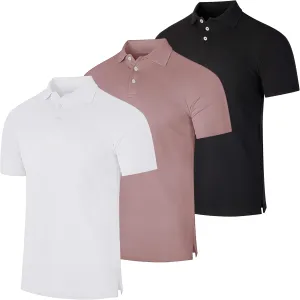 Real Essentials 3 & 4 Pack: Men's Cotton Pique Short Sleeve Polo Shirt - Performance Polo (Available in Big & Tall)