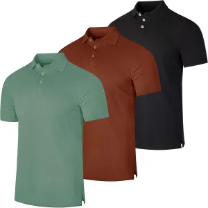 Real Essentials 3 & 4 Pack: Men's Cotton Pique Short Sleeve Polo Shirt - Performance Polo (Available in Big & Tall)