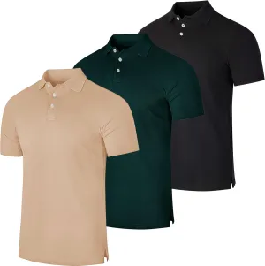 Real Essentials 3 & 4 Pack: Men's Cotton Pique Short Sleeve Polo Shirt - Performance Polo (Available in Big & Tall)