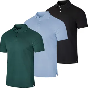 Real Essentials 3 & 4 Pack: Men's Cotton Pique Short Sleeve Polo Shirt - Performance Polo (Available in Big & Tall)
