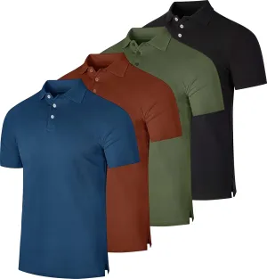 Real Essentials 3 & 4 Pack: Men's Cotton Pique Short Sleeve Polo Shirt - Performance Polo (Available in Big & Tall)