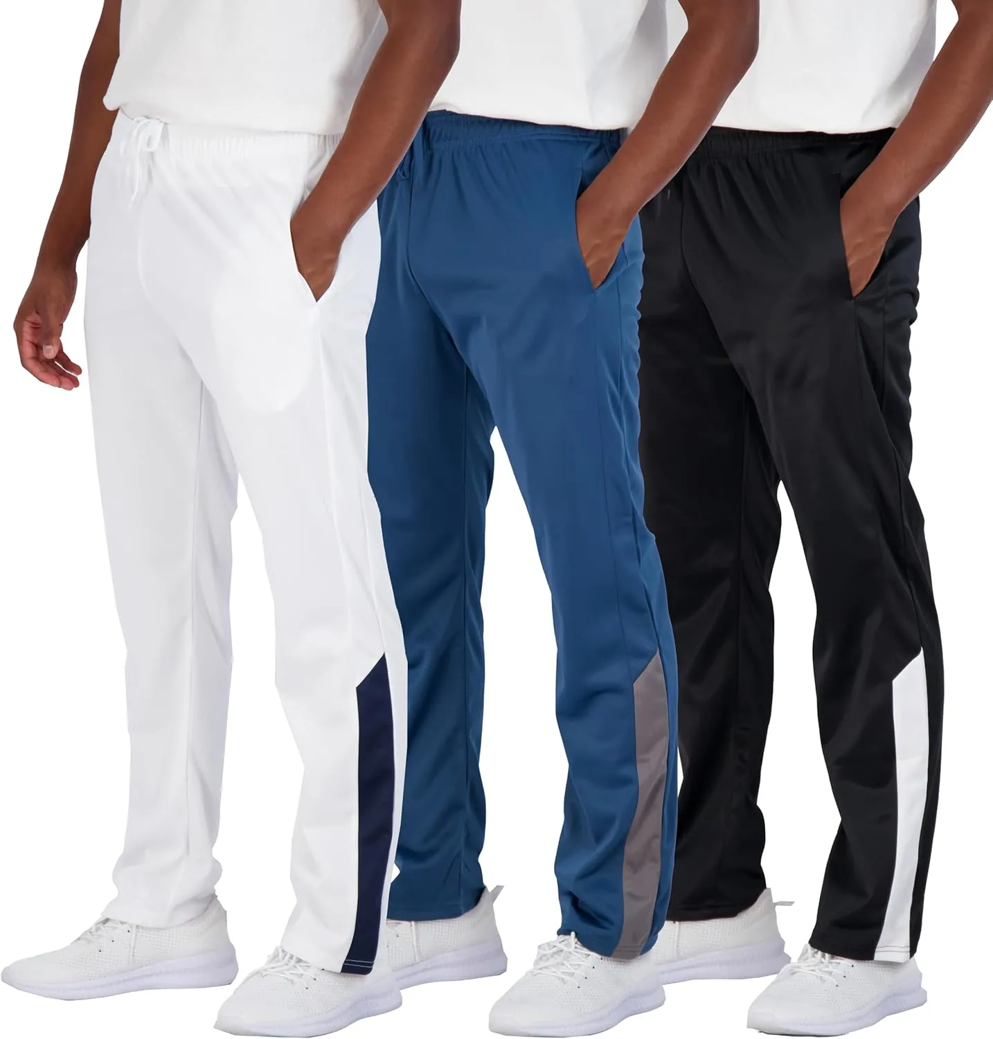 Real Essentials 3 Pack: Men's Active Athletic Casual Tricot Open Bottom Sweatpants with Pockets (Available in Big & Tall)