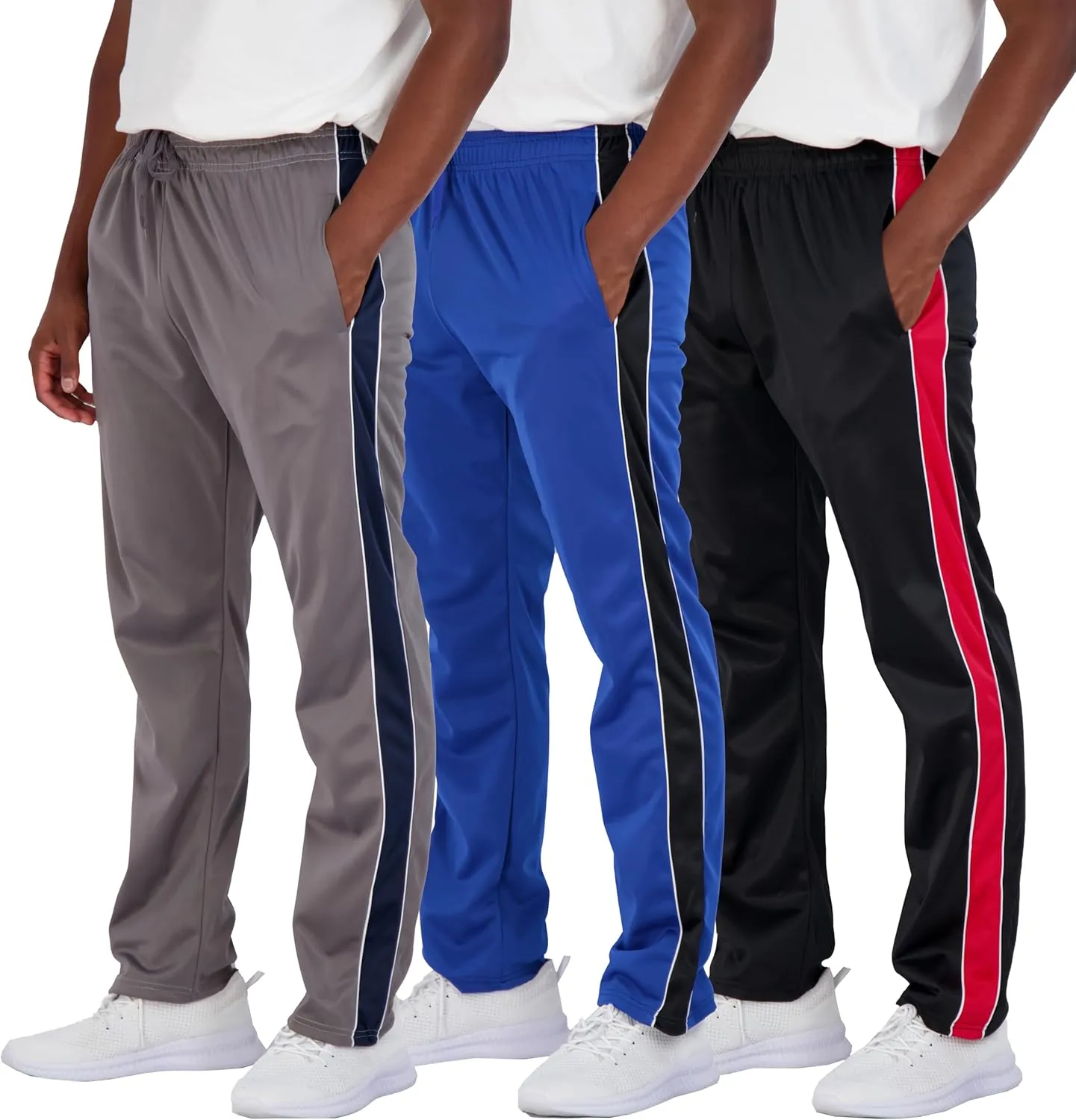 Real Essentials 3 Pack: Men's Active Athletic Casual Tricot Open Bottom Sweatpants with Pockets (Available in Big & Tall)