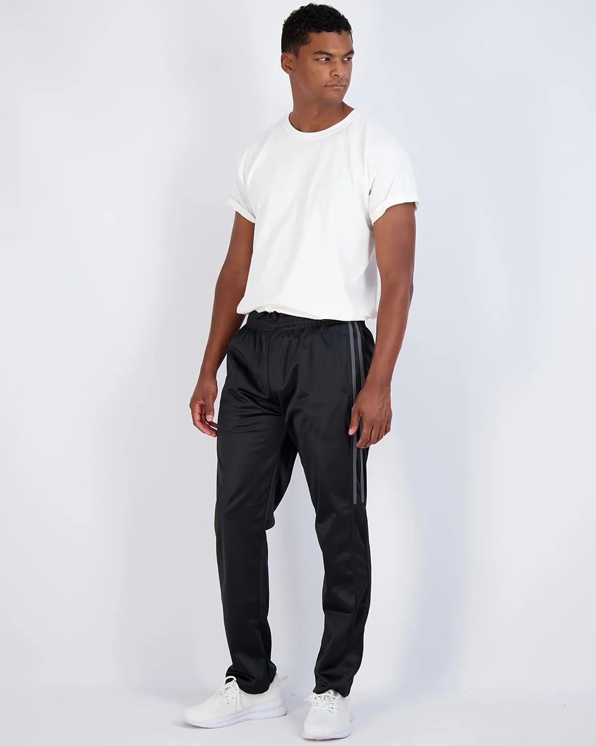Real Essentials 3 Pack: Men's Active Athletic Casual Tricot Open Bottom Sweatpants with Pockets (Available in Big & Tall)
