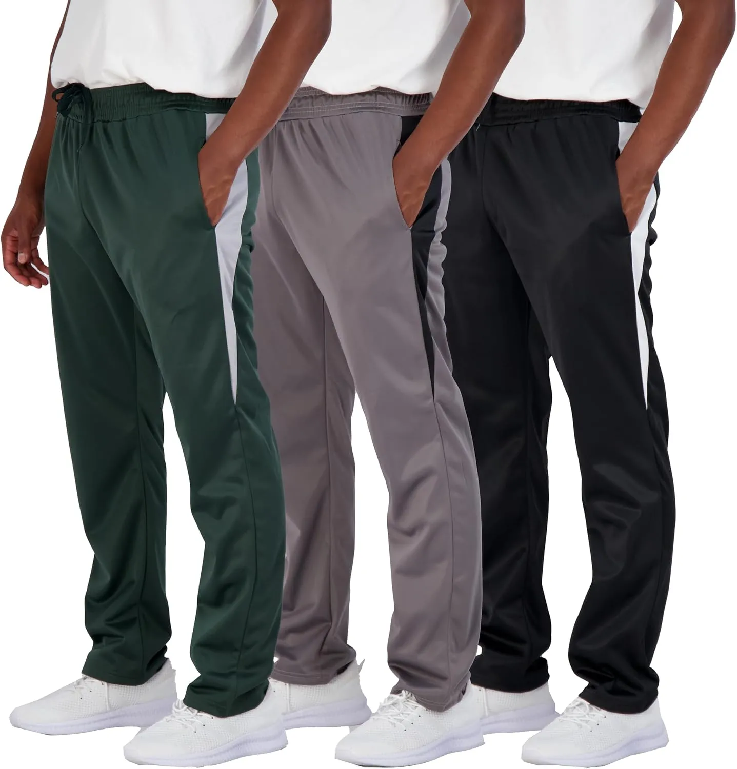 Real Essentials 3 Pack: Men's Active Athletic Casual Tricot Open Bottom Sweatpants with Pockets (Available in Big & Tall)