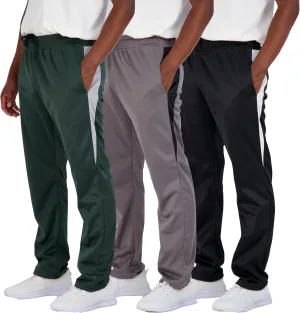 Real Essentials 3 Pack: Men's Active Athletic Casual Tricot Open Bottom Sweatpants with Pockets (Available in Big & Tall)
