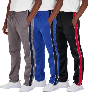 Real Essentials 3 Pack: Men's Active Athletic Casual Tricot Open Bottom Sweatpants with Pockets (Available in Big & Tall)