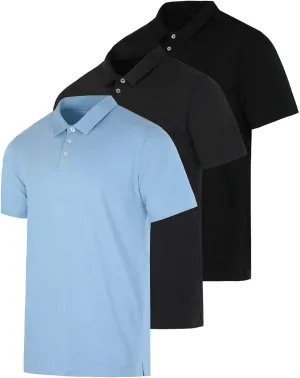 Real Essentials 3 Pack: Men's Jersey Cotton Short Sleeve Polo Shirt - Breathable Performance Polo (Available in Big & Tall)