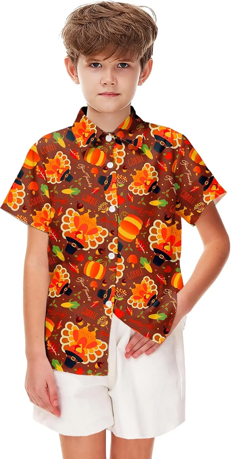 Remimi Unisex Kids Halloween Shirt Holiday Hawaiian Tops Short Sleeve Ugly Button Up 5-14 Years