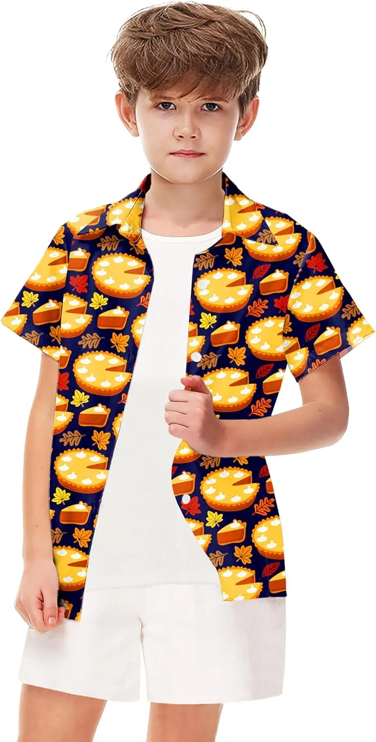 Remimi Unisex Kids Halloween Shirt Holiday Hawaiian Tops Short Sleeve Ugly Button Up 5-14 Years