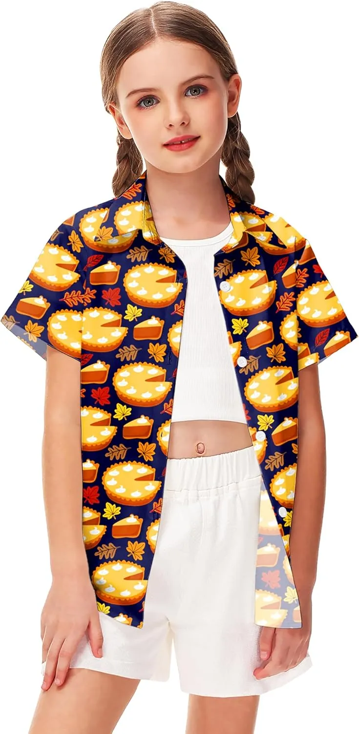 Remimi Unisex Kids Halloween Shirt Holiday Hawaiian Tops Short Sleeve Ugly Button Up 5-14 Years