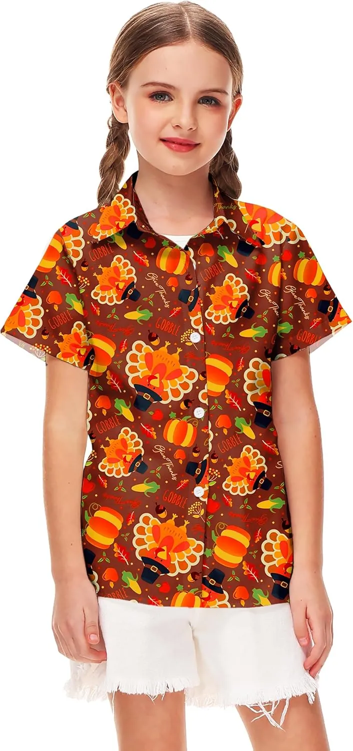 Remimi Unisex Kids Halloween Shirt Holiday Hawaiian Tops Short Sleeve Ugly Button Up 5-14 Years