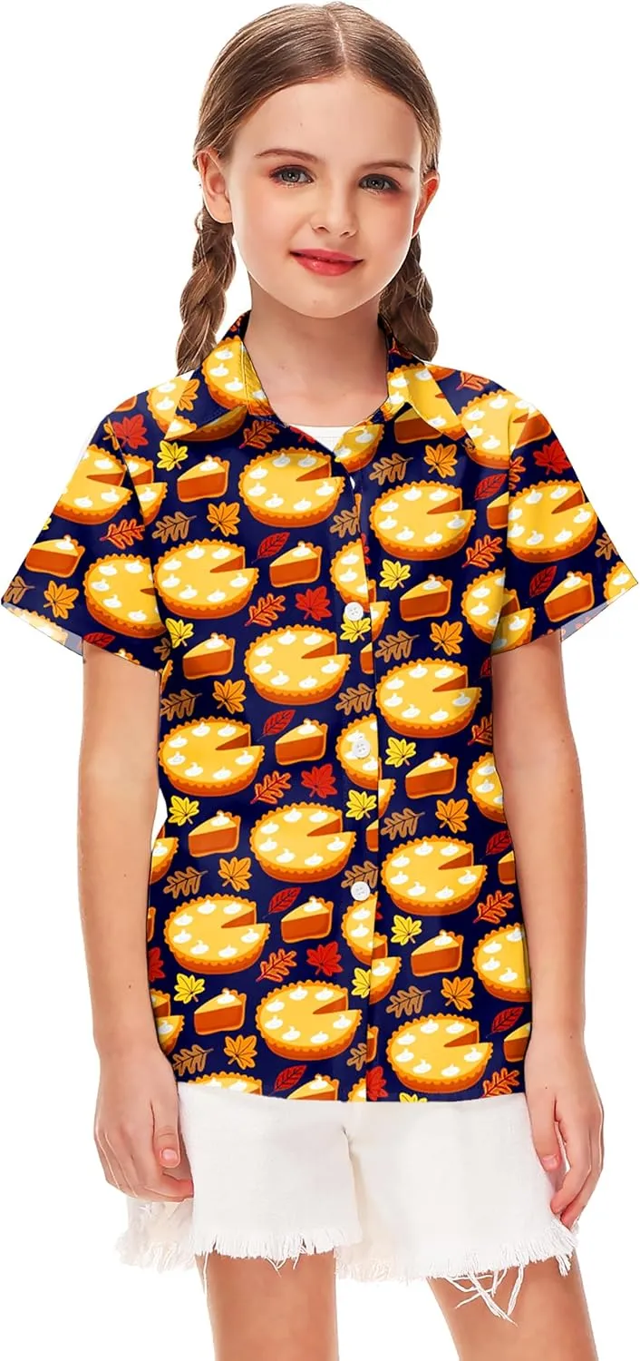 Remimi Unisex Kids Halloween Shirt Holiday Hawaiian Tops Short Sleeve Ugly Button Up 5-14 Years
