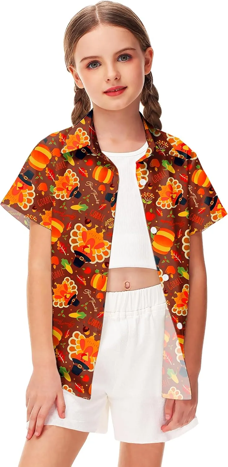 Remimi Unisex Kids Halloween Shirt Holiday Hawaiian Tops Short Sleeve Ugly Button Up 5-14 Years