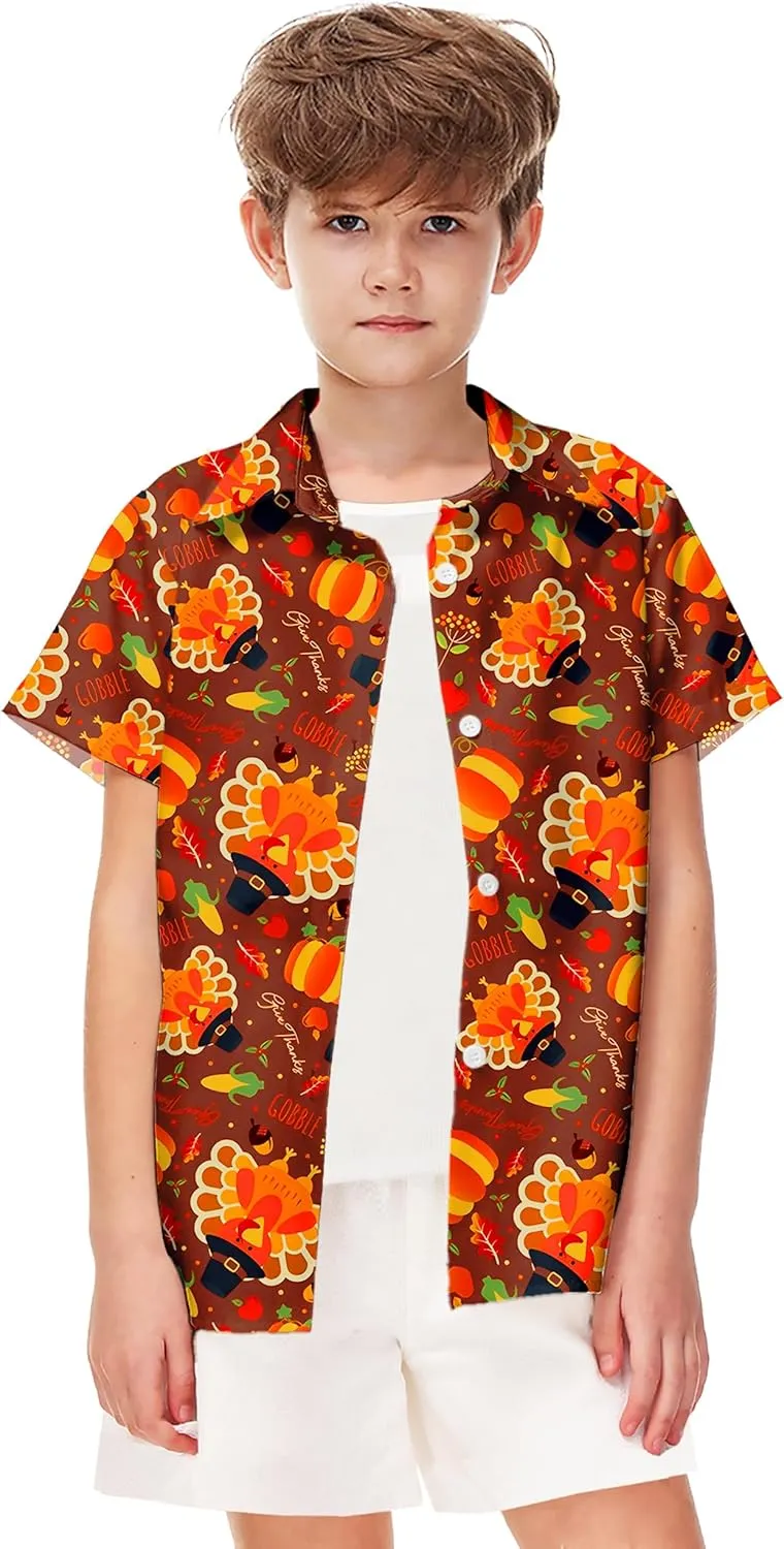 Remimi Unisex Kids Halloween Shirt Holiday Hawaiian Tops Short Sleeve Ugly Button Up 5-14 Years