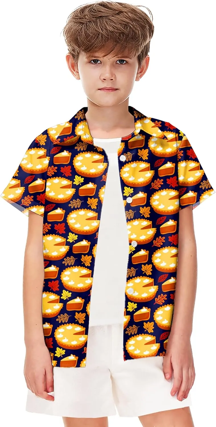 Remimi Unisex Kids Halloween Shirt Holiday Hawaiian Tops Short Sleeve Ugly Button Up 5-14 Years