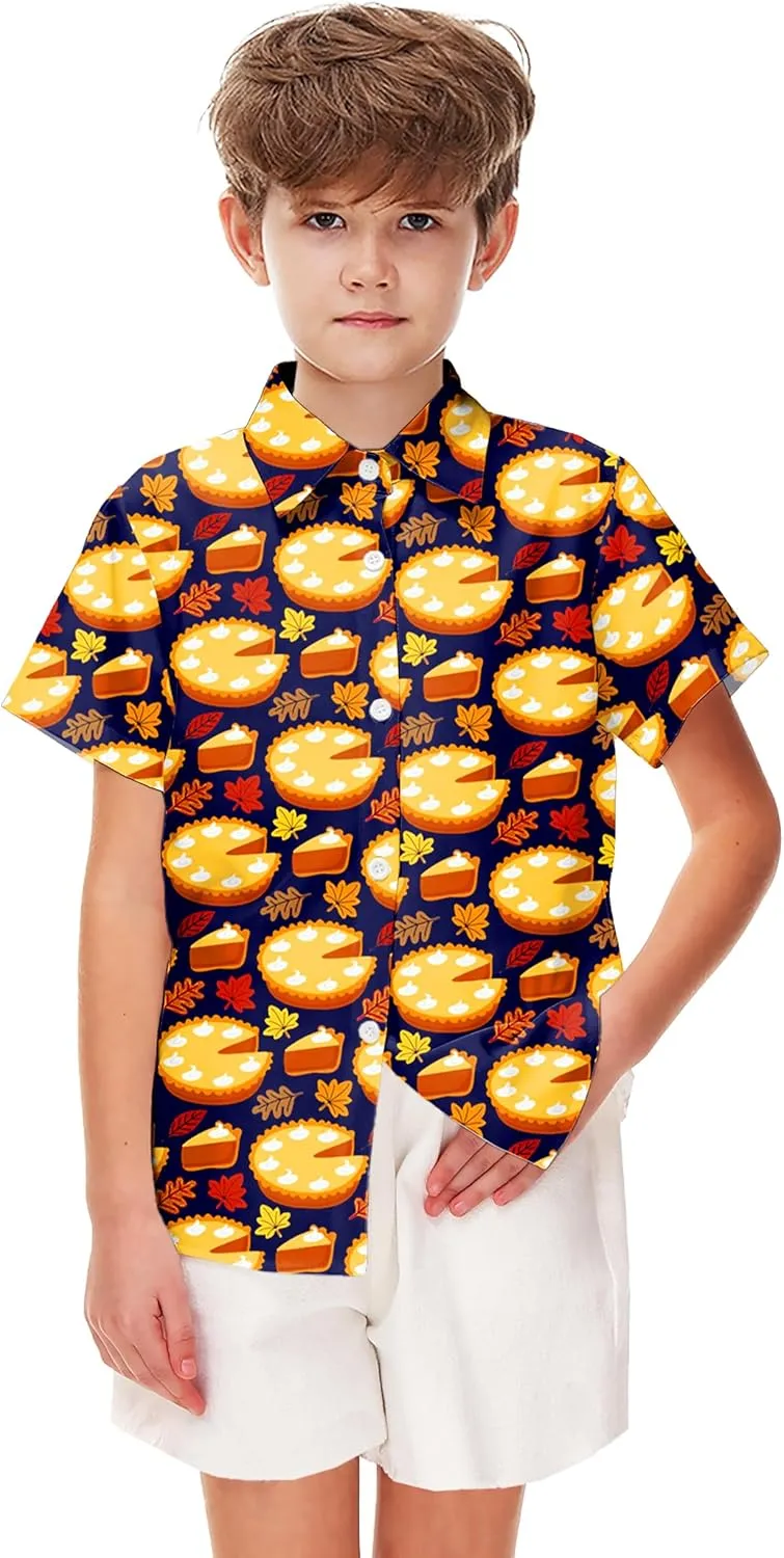 Remimi Unisex Kids Halloween Shirt Holiday Hawaiian Tops Short Sleeve Ugly Button Up 5-14 Years