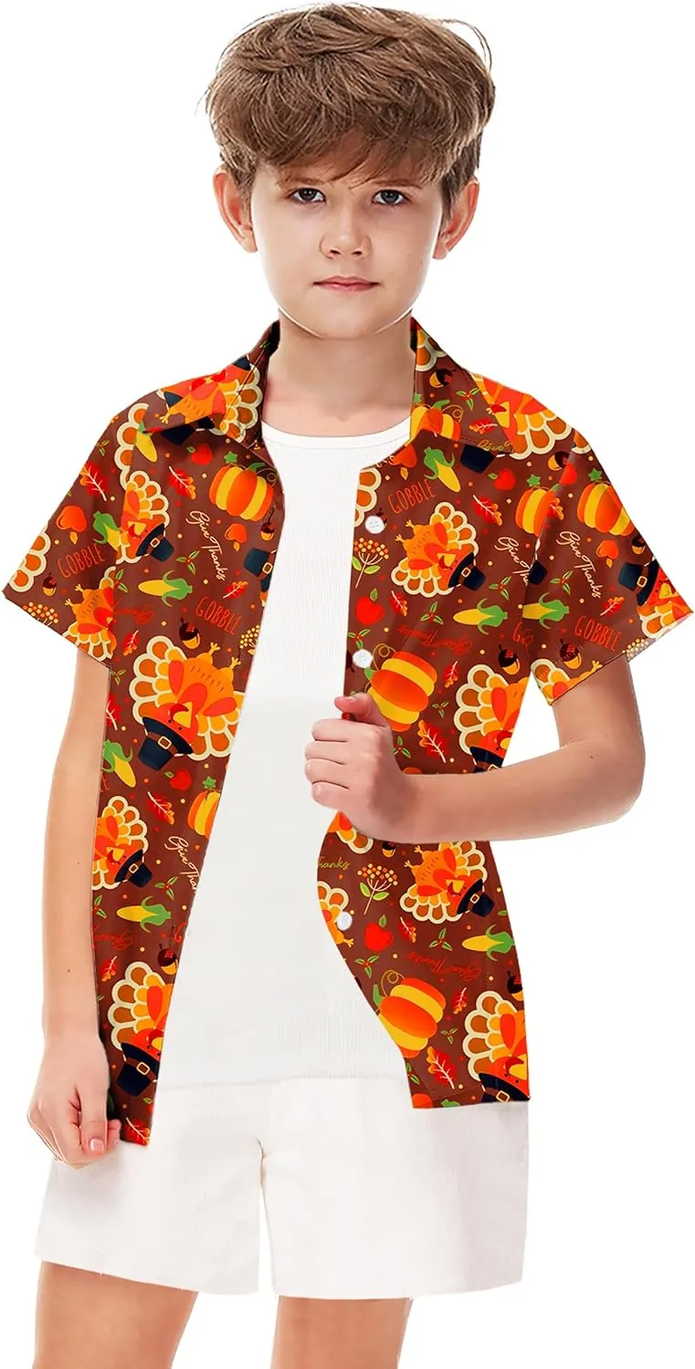Remimi Unisex Kids Halloween Shirt Holiday Hawaiian Tops Short Sleeve Ugly Button Up 5-14 Years