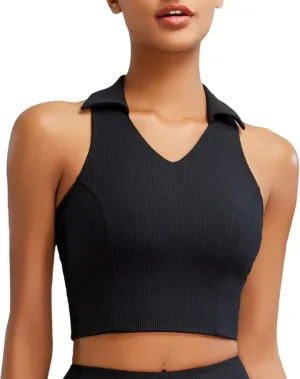 RUNNING GIRL Workout Tops for Women High Neck Longline Sports Bra High Impact Racerback Tank Tops with Built in Bras