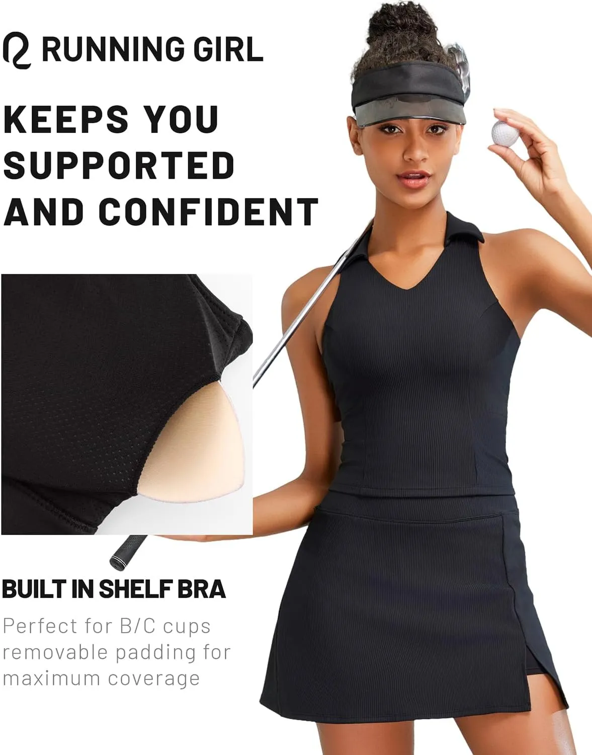 RUNNING GIRL Workout Tops for Women High Neck Longline Sports Bra High Impact Racerback Tank Tops with Built in Bras