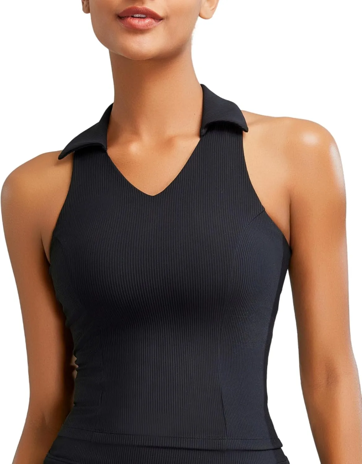 RUNNING GIRL Workout Tops for Women High Neck Longline Sports Bra High Impact Racerback Tank Tops with Built in Bras