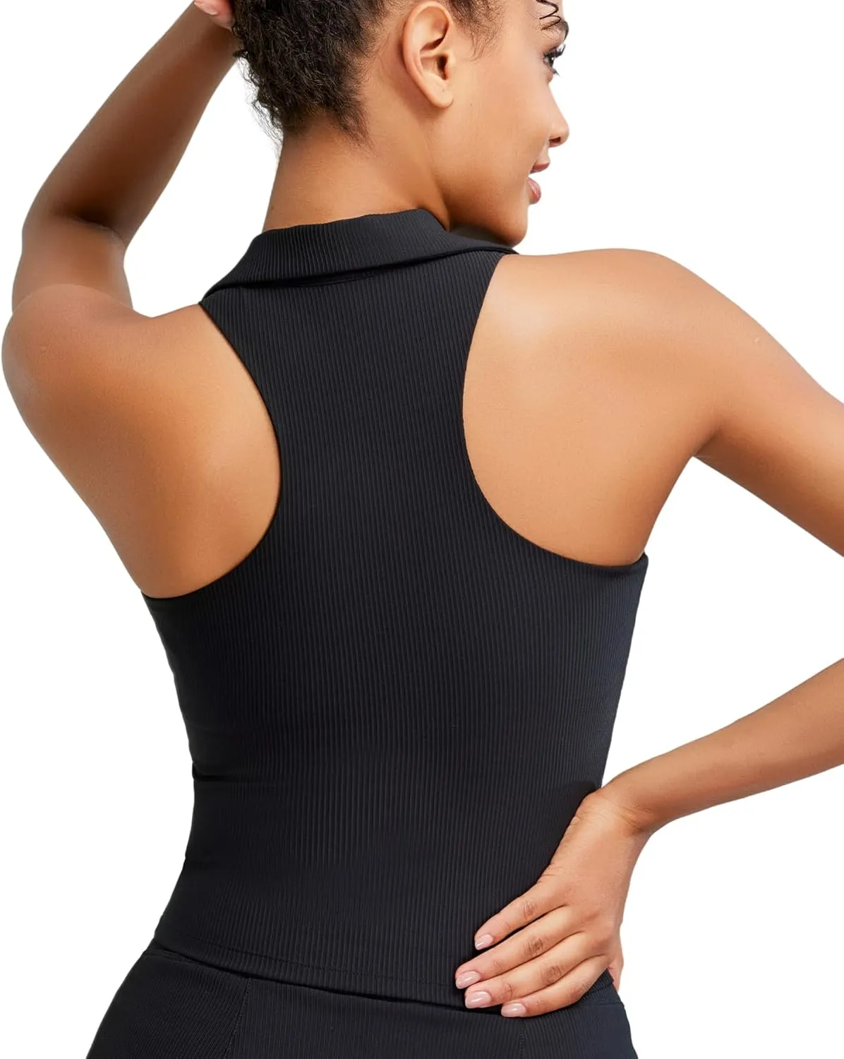 RUNNING GIRL Workout Tops for Women High Neck Longline Sports Bra High Impact Racerback Tank Tops with Built in Bras