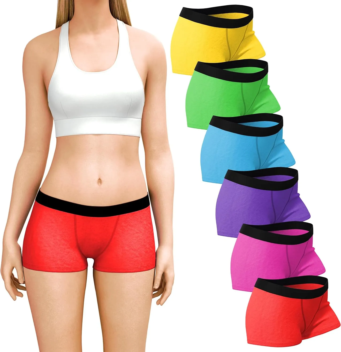 Sexy Basics Women's 6 Pack & 12 Pack Active Boy Short - Boxer Brief Cotton-Stretch Panties