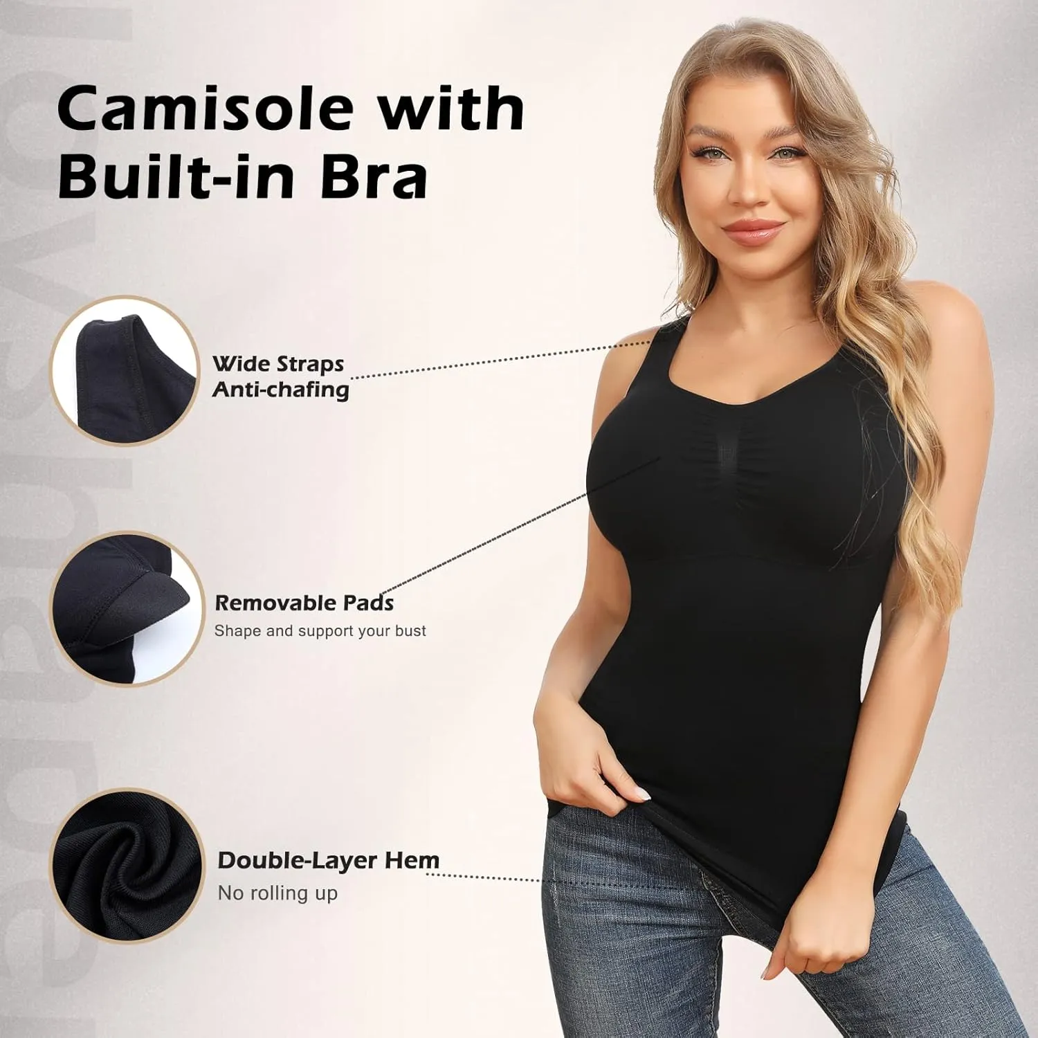 Shapewear Camisoles With Built in Bra Tummy Control Compression Tank Tops for Women Body Shaper Padded Tanks