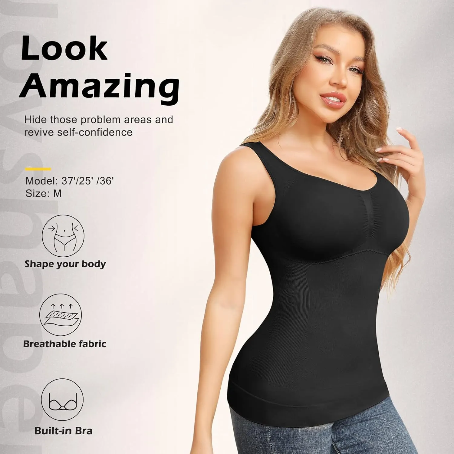 Shapewear Camisoles With Built in Bra Tummy Control Compression Tank Tops for Women Body Shaper Padded Tanks