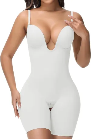 SHAPSHE Backless Shapewear Strapless Deep U Plunge Bodysuit for Women Built In Bra Tummy Control Low Back Body Shaper