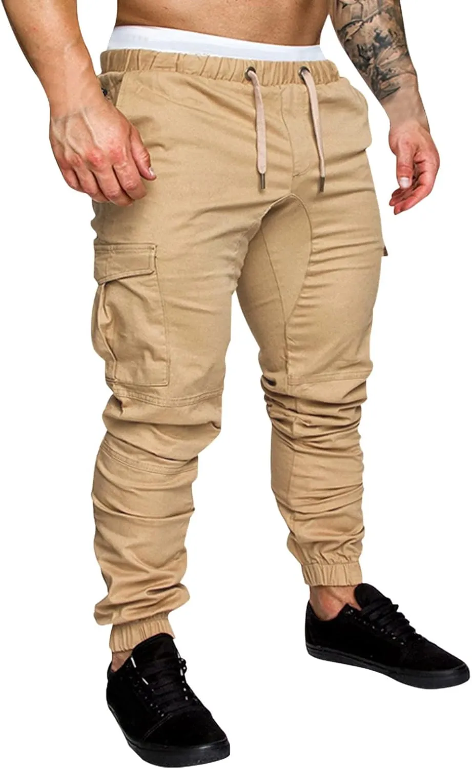 Slim Fit Work Jogger Pants for Men Stretch Twill Cotton Cargo Joggers Sweatpants Elastic Waist Cargo Hiking Pants