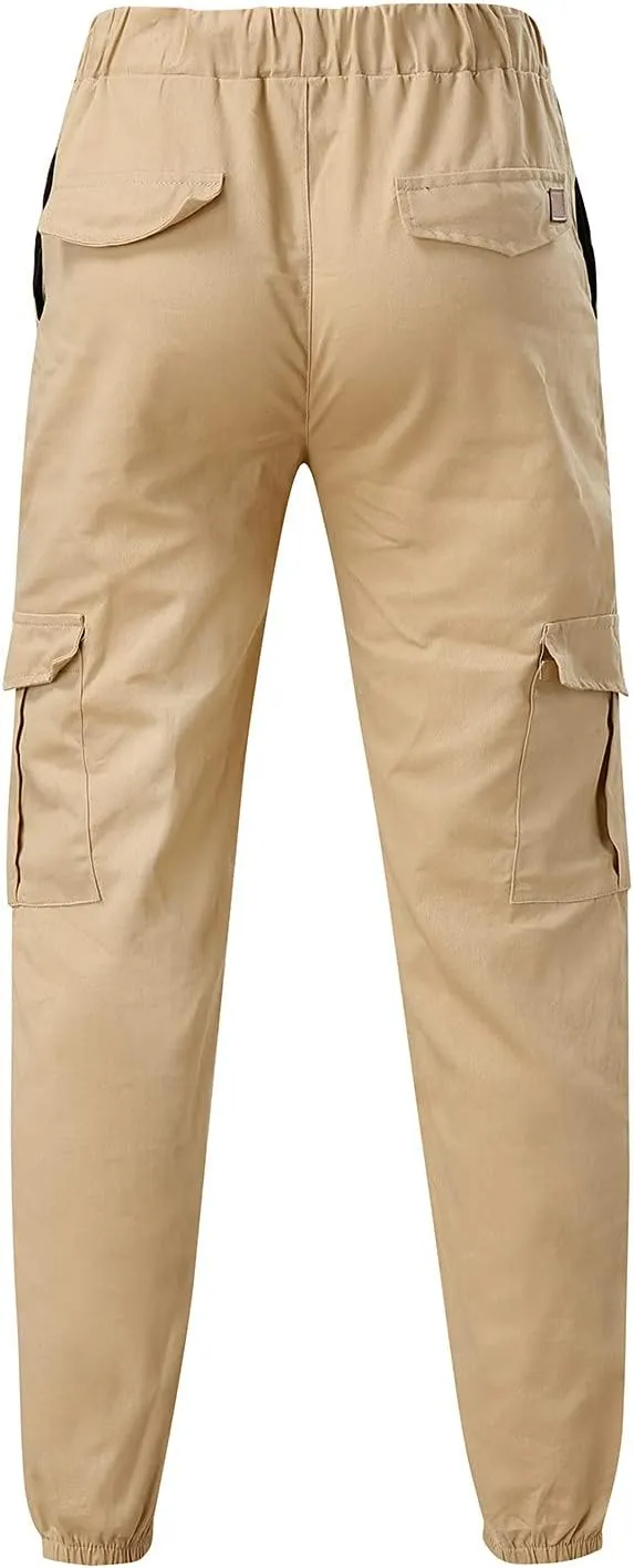 Slim Fit Work Jogger Pants for Men Stretch Twill Cotton Cargo Joggers Sweatpants Elastic Waist Cargo Hiking Pants