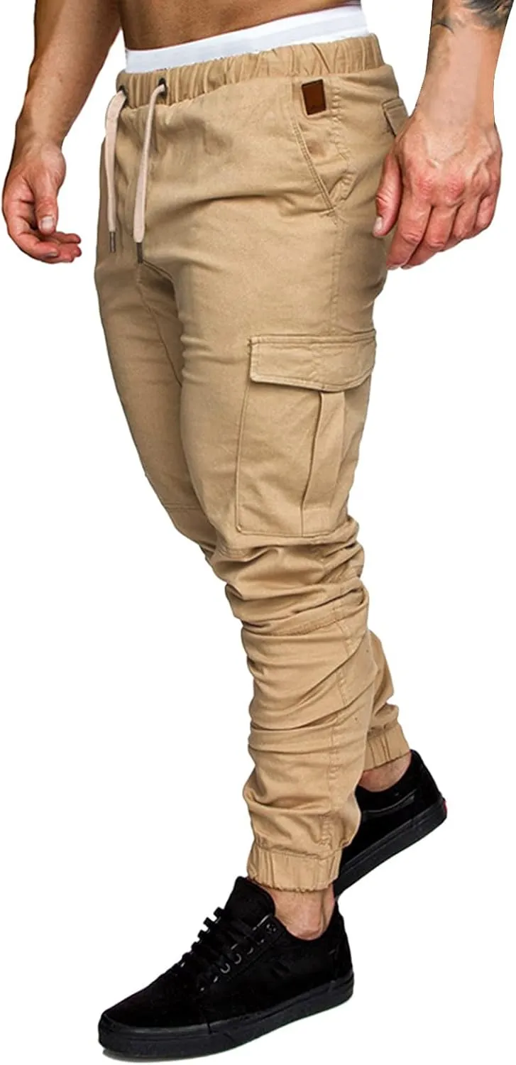 Slim Fit Work Jogger Pants for Men Stretch Twill Cotton Cargo Joggers Sweatpants Elastic Waist Cargo Hiking Pants