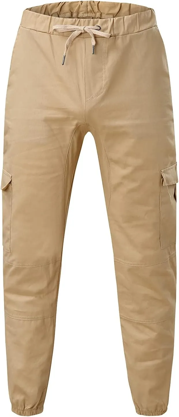 Slim Fit Work Jogger Pants for Men Stretch Twill Cotton Cargo Joggers Sweatpants Elastic Waist Cargo Hiking Pants