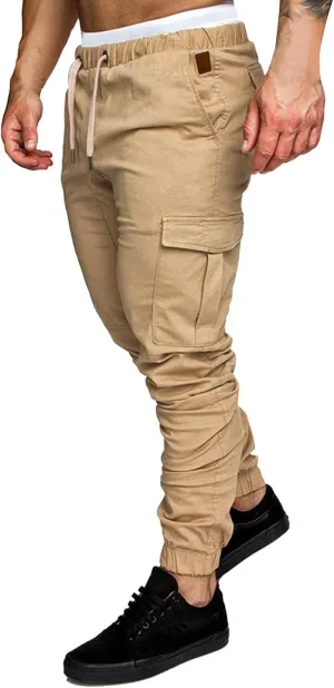 Slim Fit Work Jogger Pants for Men Stretch Twill Cotton Cargo Joggers Sweatpants Elastic Waist Cargo Hiking Pants