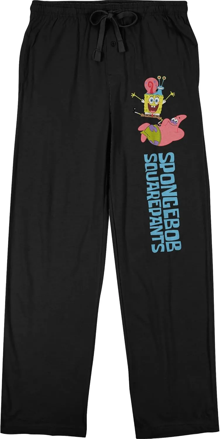 Spongebob Squarepants Patrick Gary Stacked with Logo Men's Black Sleep Pajama Pants