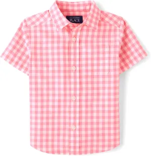 The Children's Place Boys' and Toddler Poplin Short Sleeve Button Down Shirt