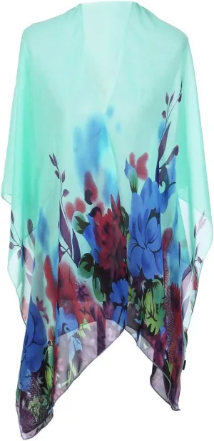 TrendsBlue Elegant Chiffon Floral Sheer Kimono Wrap Cardigan Beach Cover Up