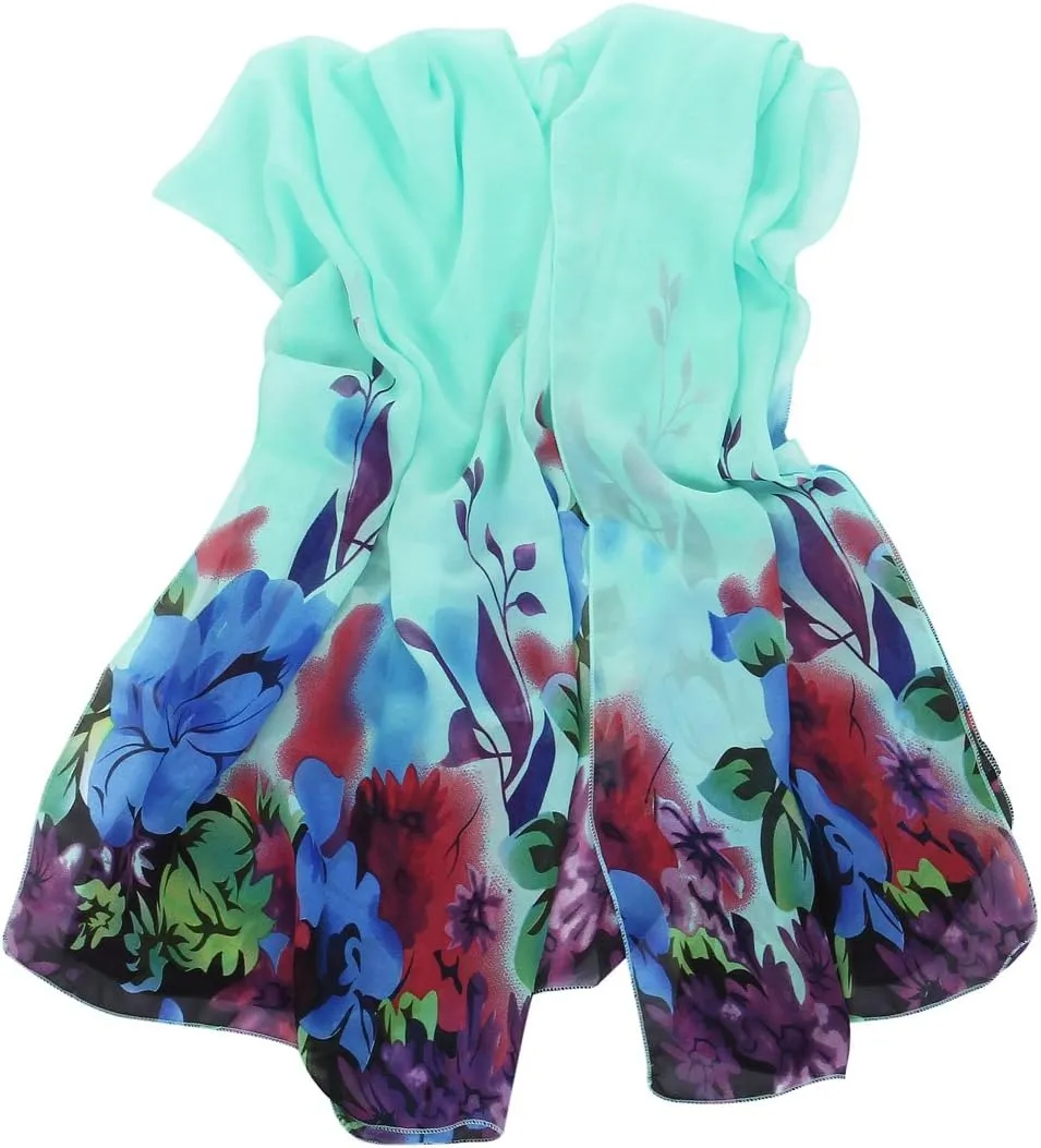 TrendsBlue Elegant Chiffon Floral Sheer Kimono Wrap Cardigan Beach Cover Up