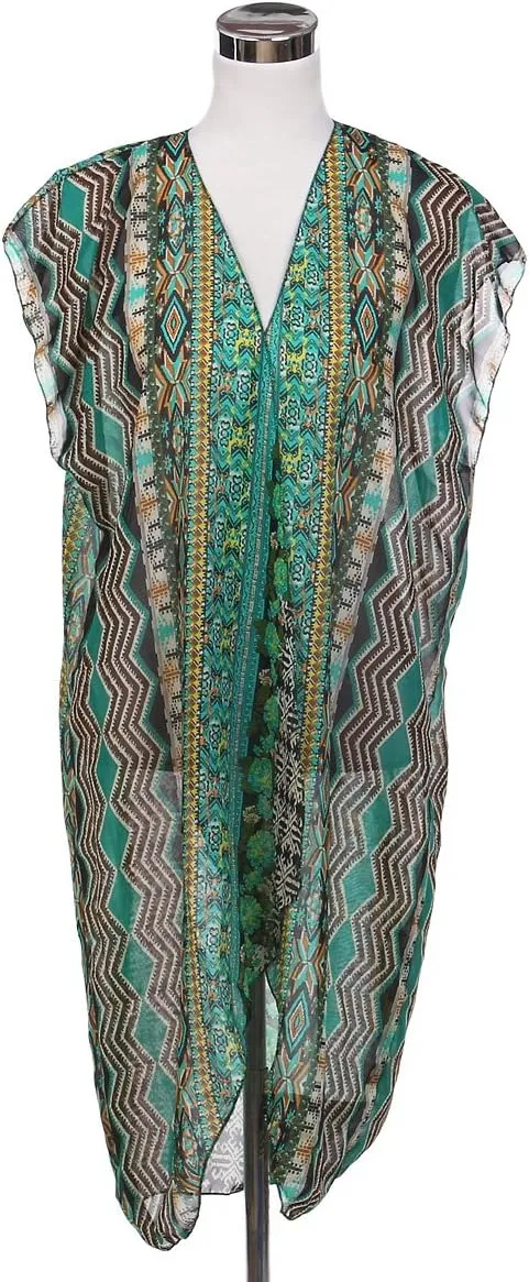 TrendsBlue Long Bohemian Tribal Chiffon Sheer Kimono Wrap Vest Beach Cover Up
