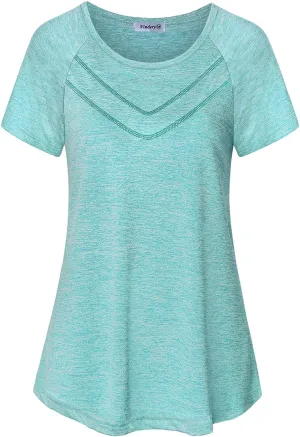 Vindery Women Quick-Dry Line Decor Front Yoga Workout Shirts Athletic Gym Loose Fit Tops