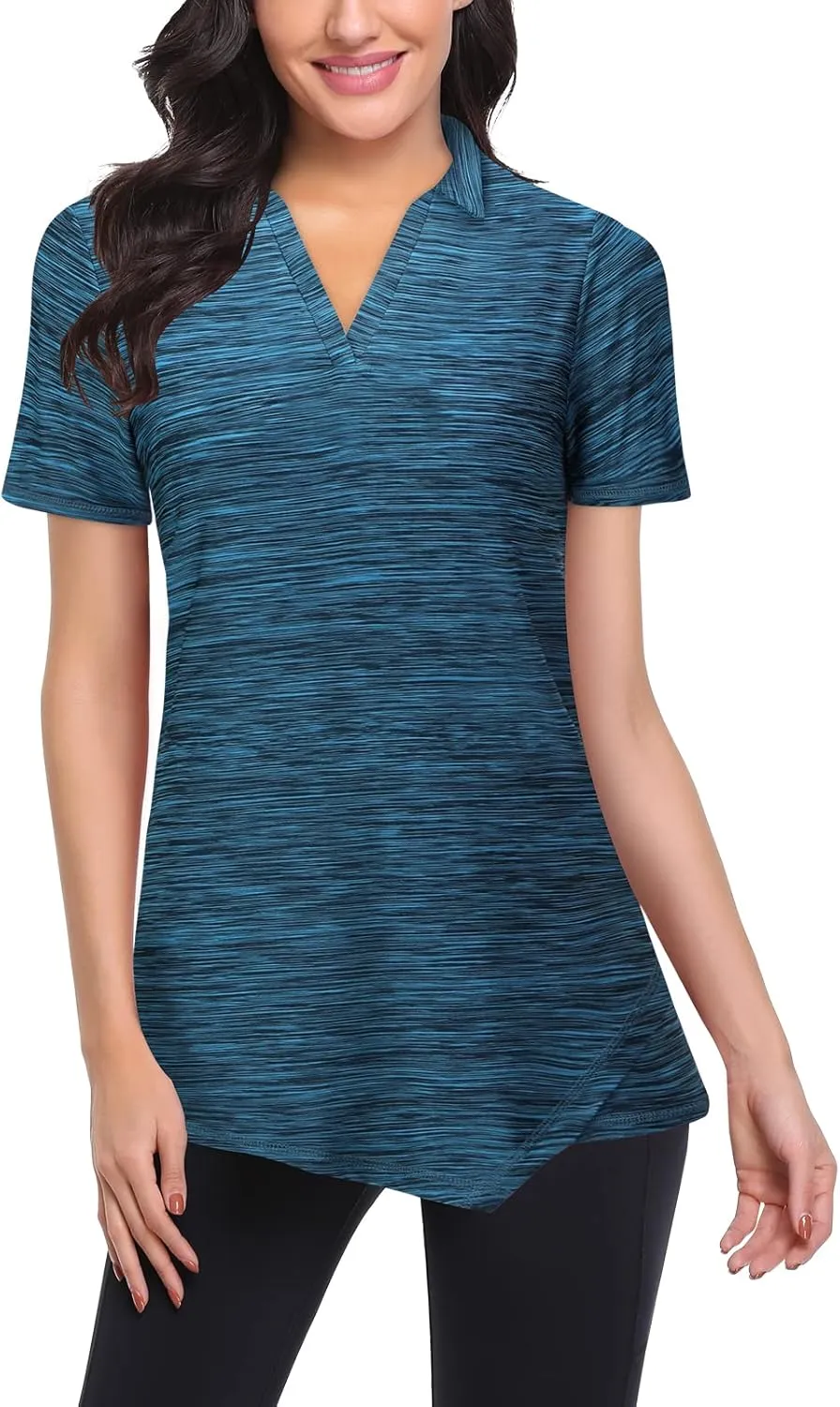 Viracy Womens V Neck Golf Polo Shirts Short Sleeve Quick Dry Workout Tops