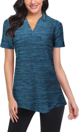 Viracy Womens V Neck Golf Polo Shirts Short Sleeve Quick Dry Workout Tops