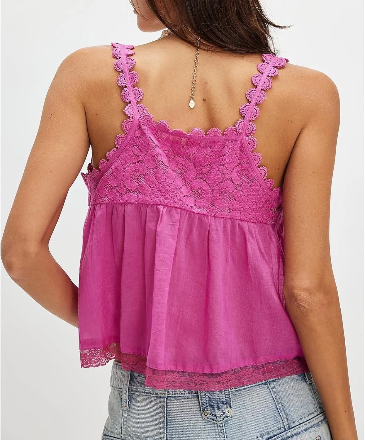 Women Summer Boho Tie Front Lace Trim Tank Tops Y2k Flowy Frilly Chiffon Vest Beach Button Ruffle Eyelet Tee Shirts