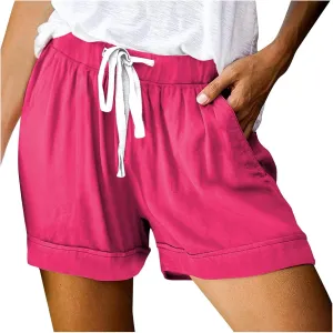 Women Summer Casual Shorts Drawstring High Waisted Pull On Shorts Beach Lightweight Short Pant Fashion Vacation Outfit