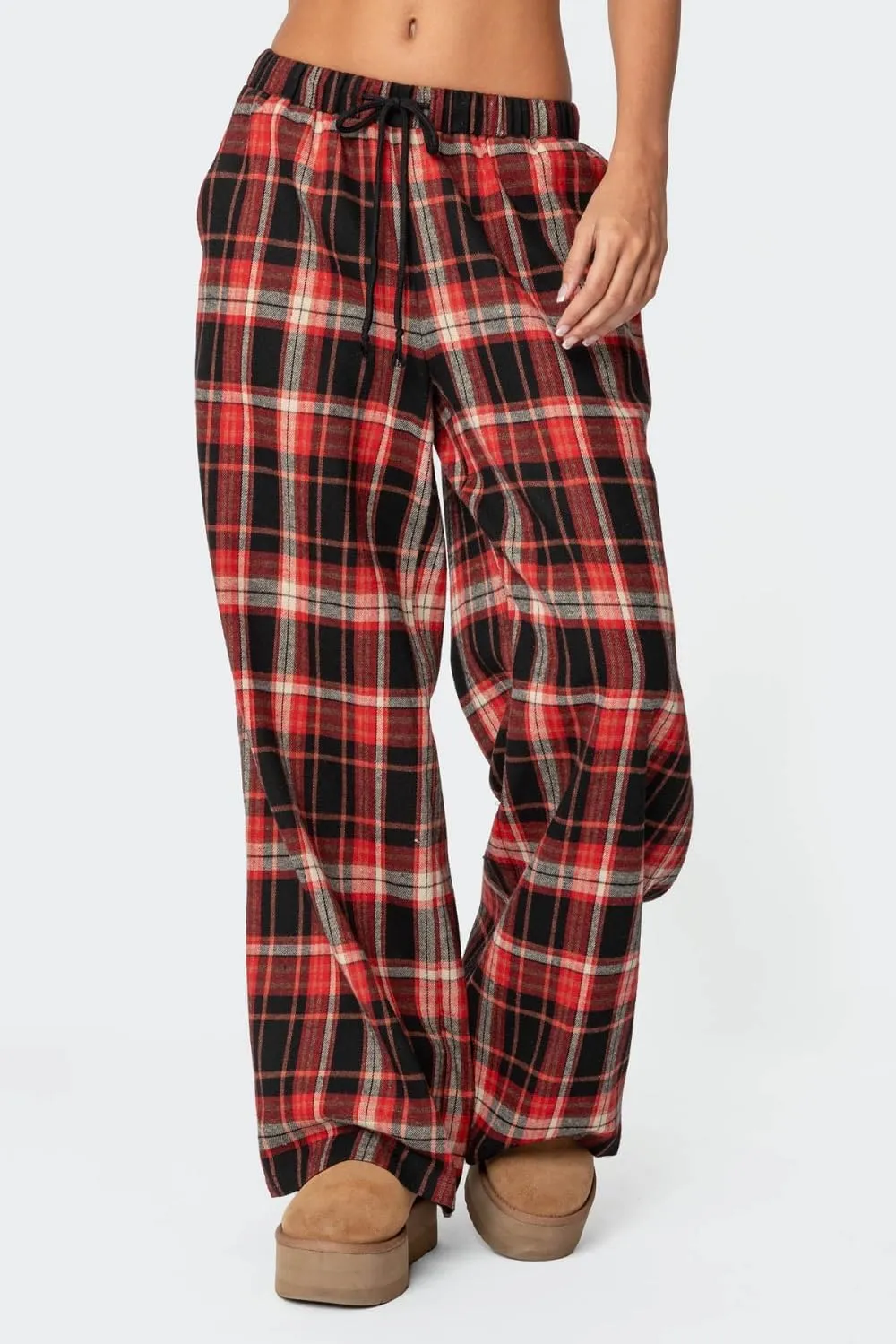 Women Y2k Plaid Wide Leg Pants Drawstring High Waisted Baggy Trousers Vintage Gingham Lounge Pants Streetwear