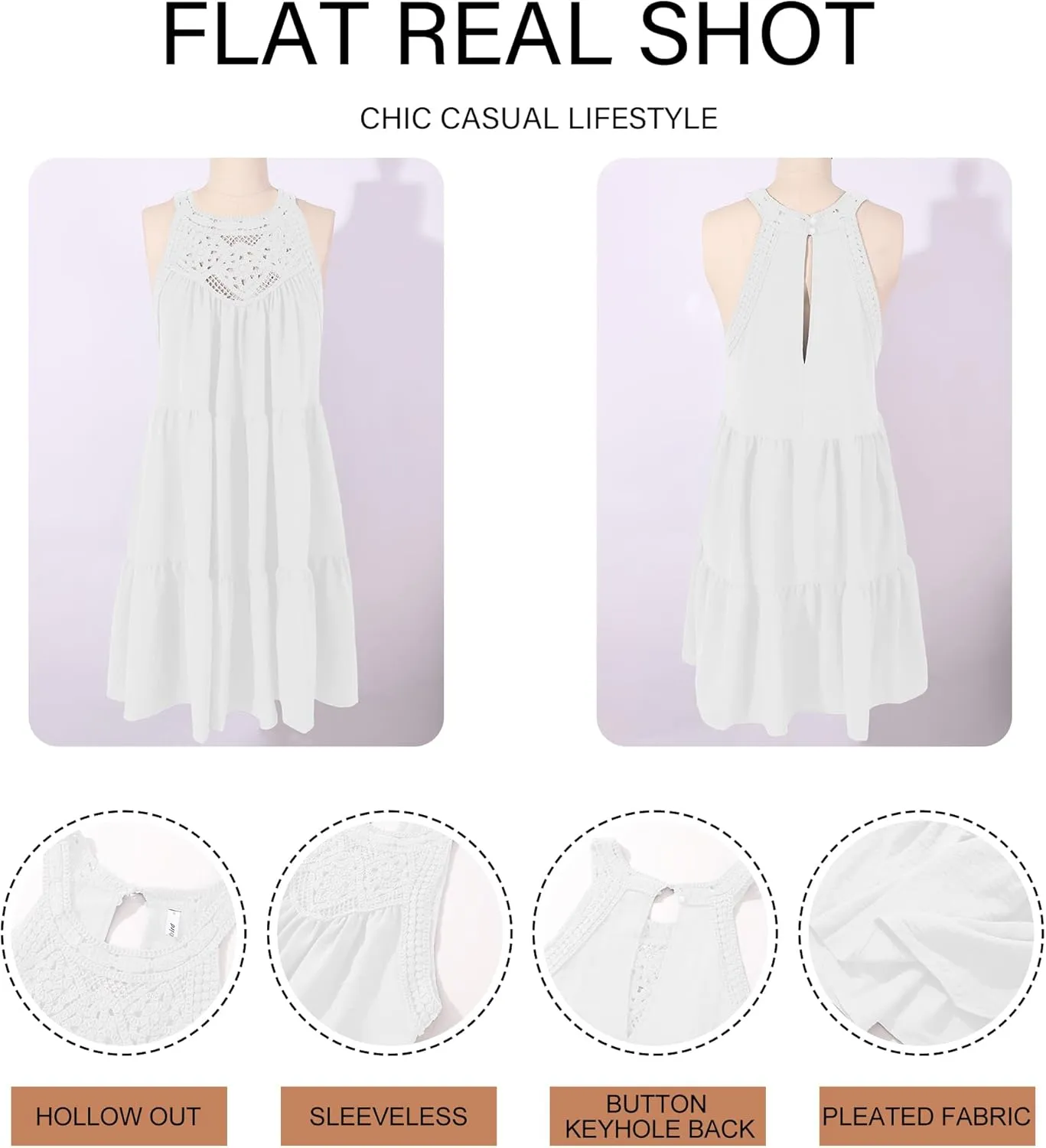Women's 2024 Summer Sleeveless Halter Dresses Hollow Out A Line Tiered Sundresses Vacation Mini Dress