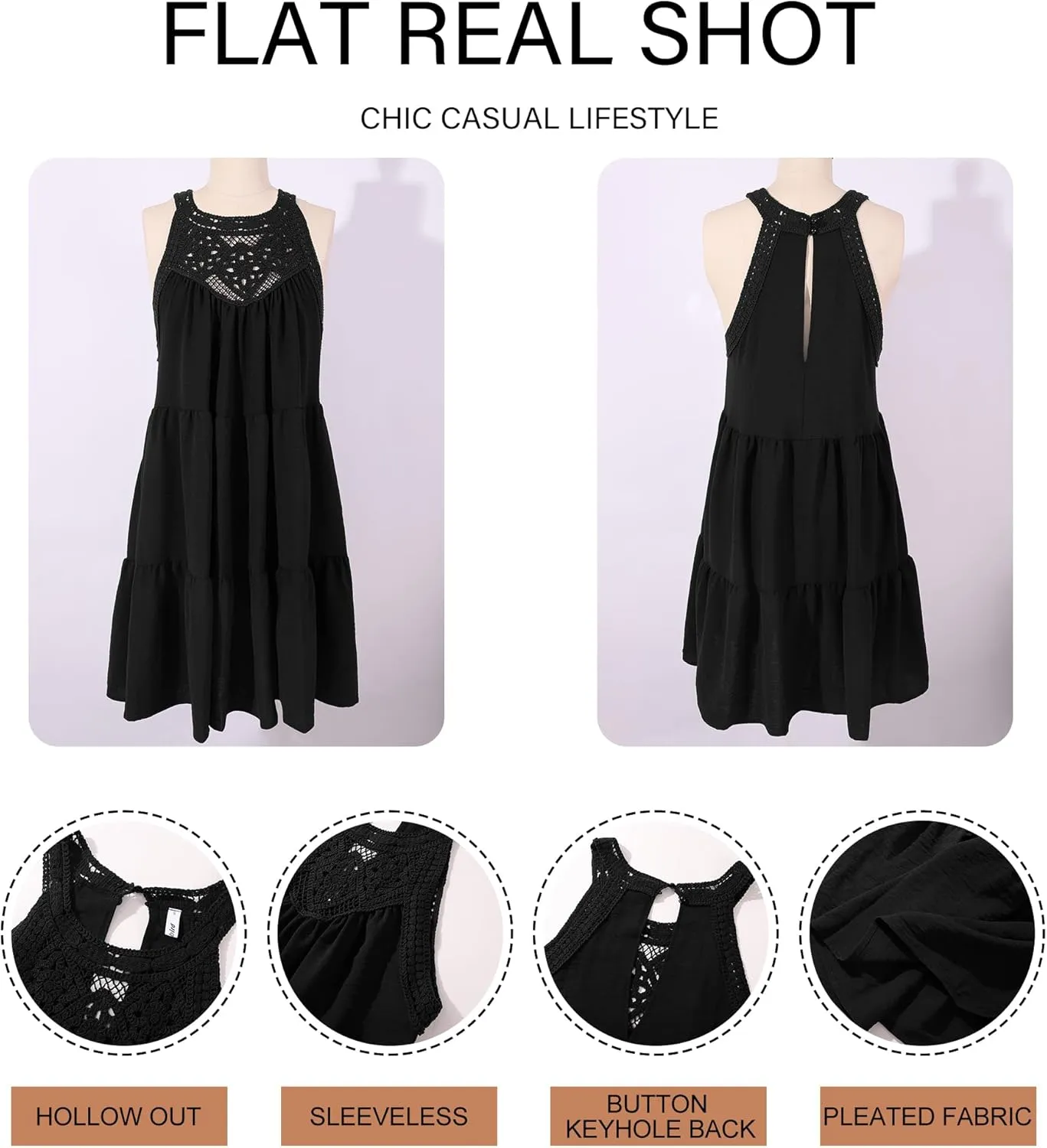 Women's 2024 Summer Sleeveless Halter Dresses Hollow Out A Line Tiered Sundresses Vacation Mini Dress
