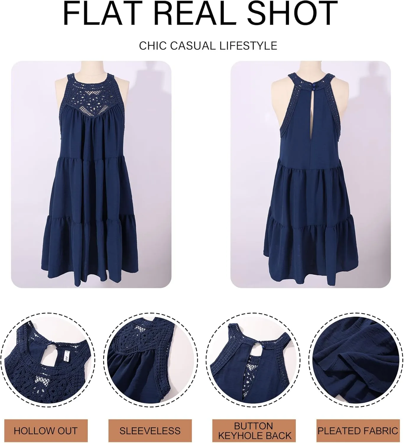 Women's 2024 Summer Sleeveless Halter Dresses Hollow Out A Line Tiered Sundresses Vacation Mini Dress